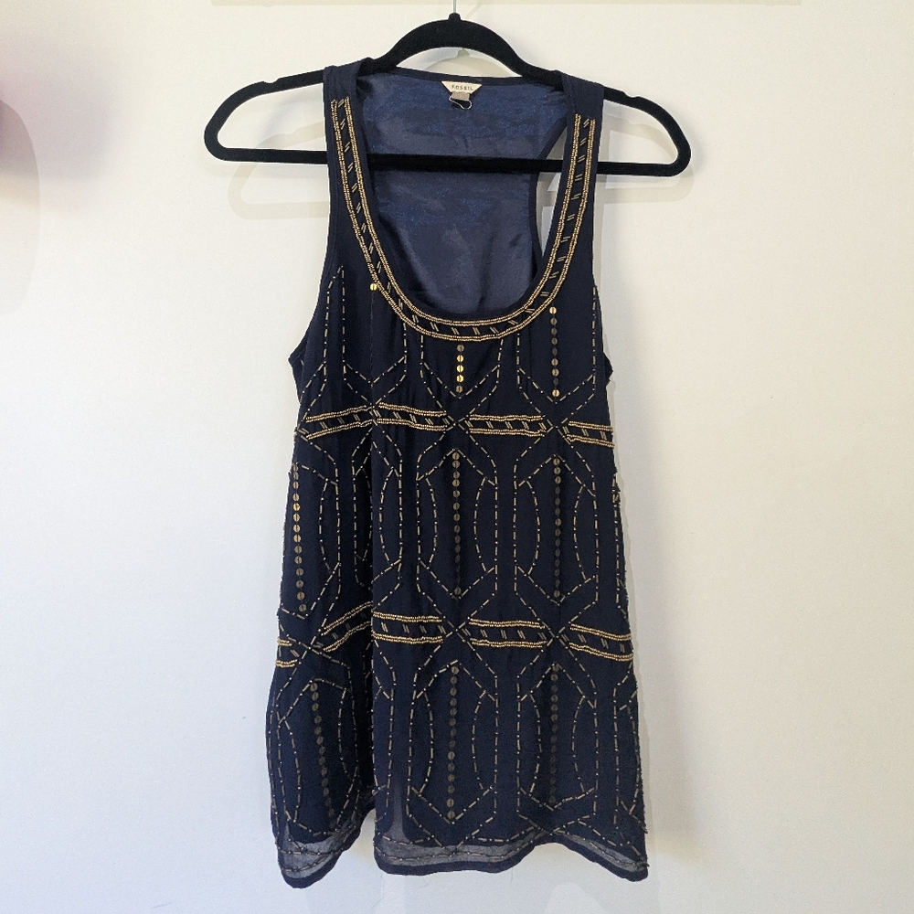Fossil Navy and Gold Mini Dress